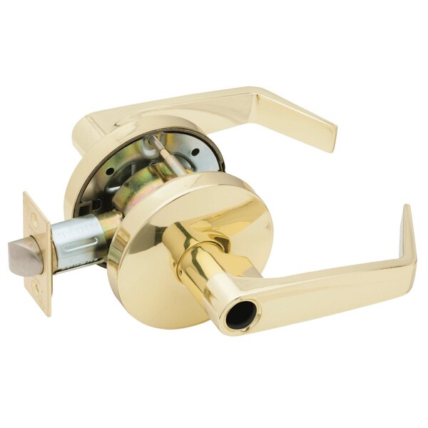 Grade 2 Storeroom Cylindrical Lock, Less Cylinder, Dane Lever, Standard Rose, Bright Brass Finish
